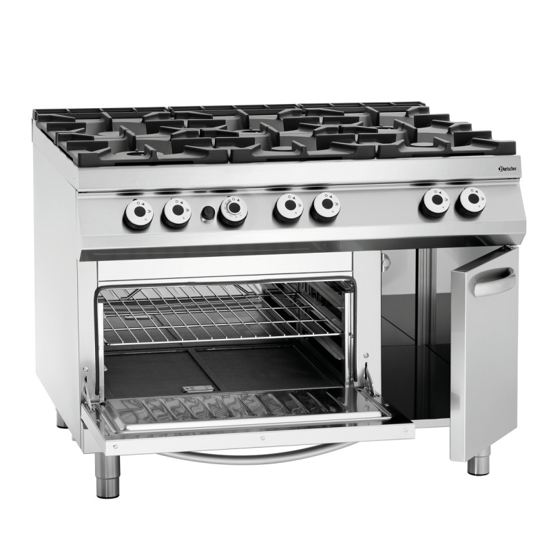6-burner stove series 900 - Gas Oven GN 2/1 and cabinet from the brand Bartscher 6-burner stove series 900 - Gas Oven GN 2/1 and cabinet from the brand Bartscher