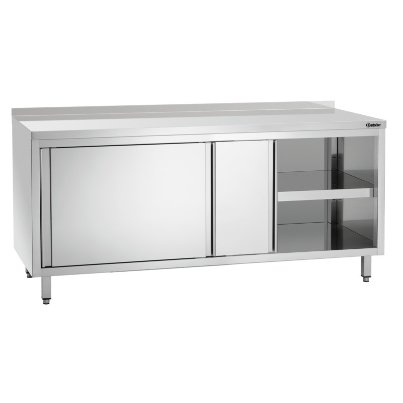 Stainless Steel Cabinet with Sliding Doors, Shelf, and Backsplash - L 1800 mm Stainless Steel Cabinet with Sliding Doors, Shelf, and Backsplash - L 1800 mm