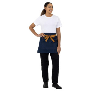 Serveerija teksariietest sinine esiliist koos ooker vööga puuvillast 700 x 430 mm - Whites Chefs Clothing - Fourniresto