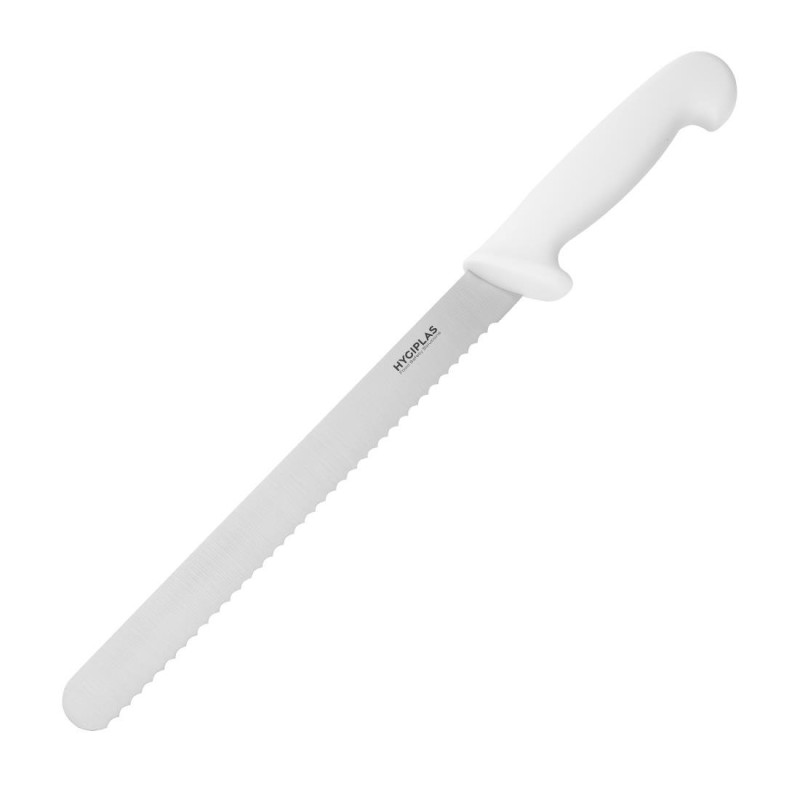 Couteau À Trancher Blanc Lame Dentée 25,5 Cm - Hygiplas - Fourniresto Couteau À Trancher Blanc Lame Dentée 25,5 Cm - Hygiplas - Fourniresto