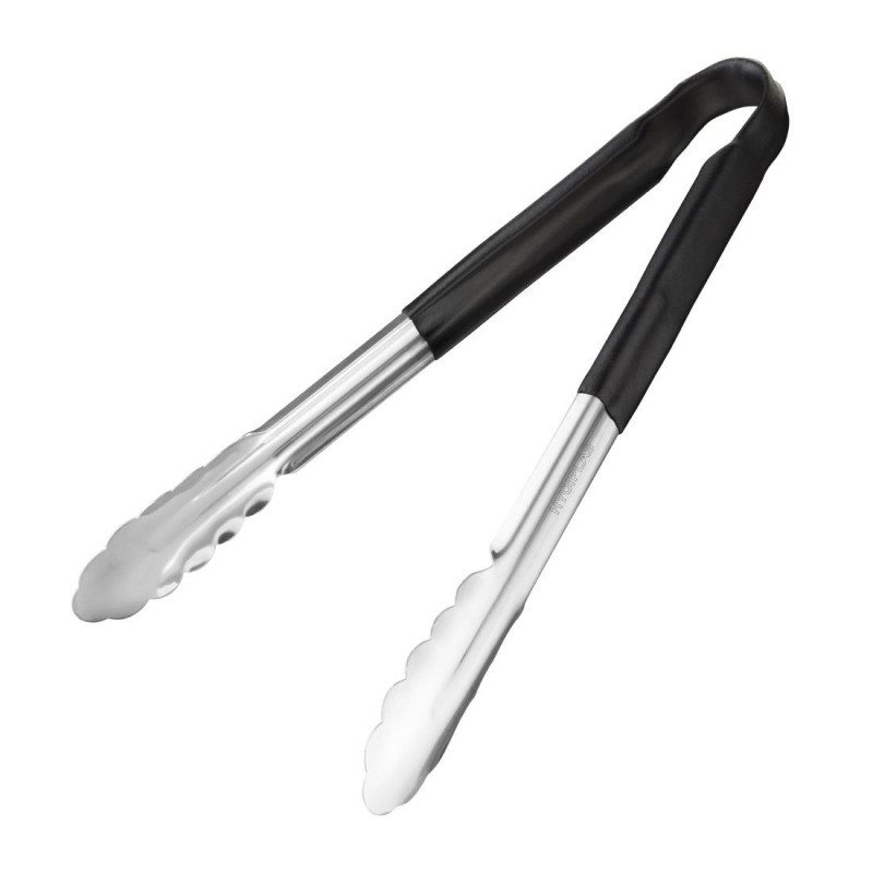 Black Stainless Steel 300 mm Serving Tongs - Vogue - Fourniresto Black Stainless Steel 300 mm Serving Tongs - Vogue - Fourniresto