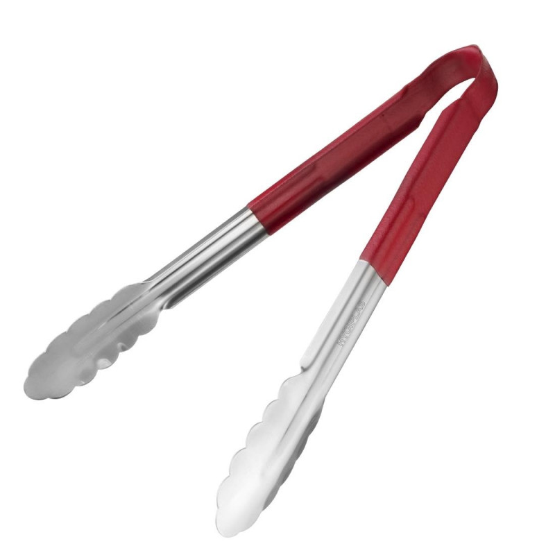 Red Stainless Steel 300 mm Serving Tongs - Vogue - Fourniresto Red Stainless Steel 300 mm Serving Tongs - Vogue - Fourniresto