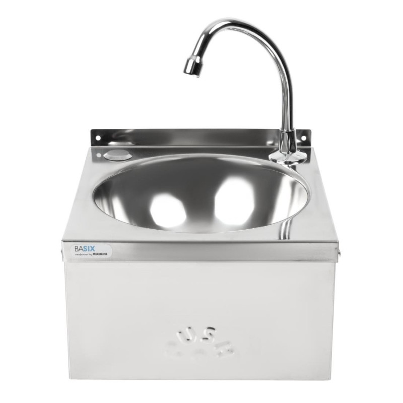 Stainless Steel Knee-Operated Handwashing Sink with Backsplash and Faucet - FourniResto - Fourniresto Stainless Steel Knee-Operated Handwashing Sink with Backsplash and Faucet - FourniResto - Fourniresto