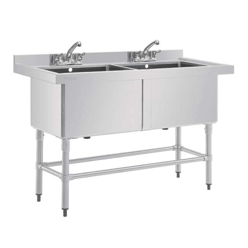 Double Sink with Backsplash 2 X 100 L 1410 X 600 Mm - Vogue - Fourniresto Double Sink with Backsplash 2 X 100 L 1410 X 600 Mm - Vogue - Fourniresto