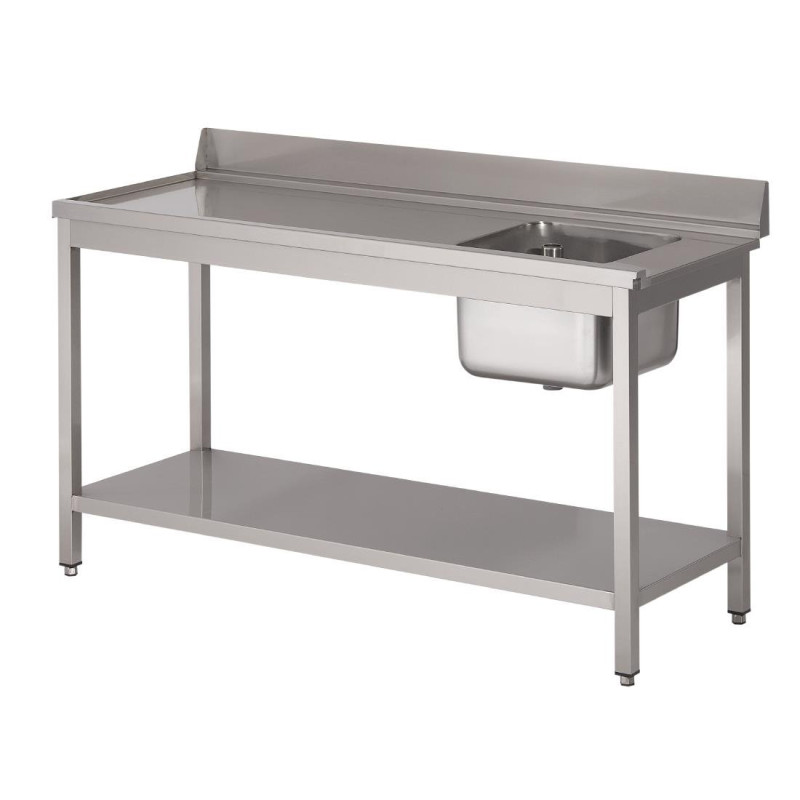 Table D'Entrée Lave-Vaisselle en Inox Avec Bac À Droite Dosseret Et Tablette Inférieure - L 1400 x P 700mm - Gastro M Table D'Entrée Lave-Vaisselle en Inox Avec Bac À Droite Dosseret Et Tablette Inférieure - L 1400 x P 700mm - Gastro M