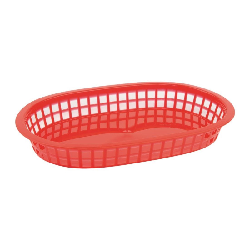 Set of 6 Oval Food Baskets in Red Polypropylene - Olympia Brand Set of 6 Oval Food Baskets in Red Polypropylene - Olympia Brand