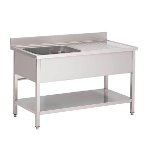 Roostevabast terasest valamu madala riiuliga 1 vasakpoolne kraanikauss-L 1600 x P 700mm - Gastro M
