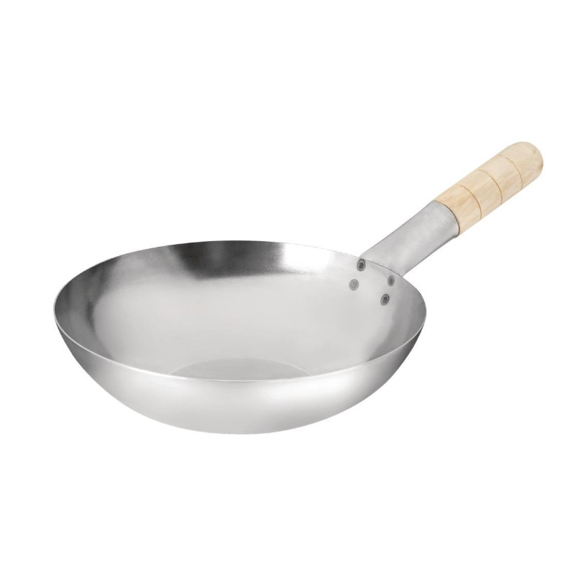 Wok Fond Plat en Acier Doux - 25.4 cm - Vogue - Fourniresto Wok Fond Plat en Acier Doux - 25.4 cm - Vogue - Fourniresto