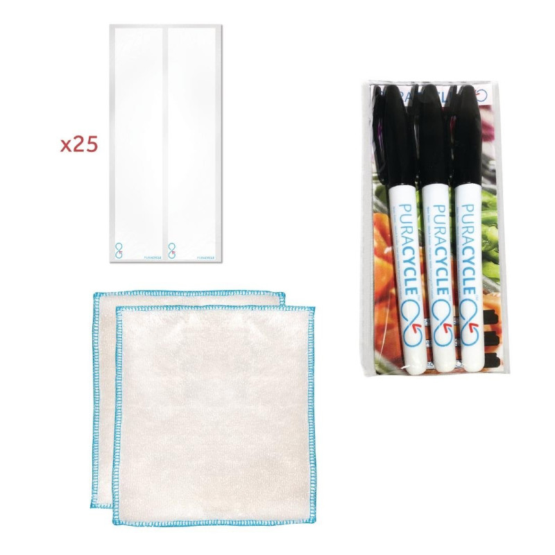Lot of 25 Blank Labels for Reusable Bottles, 3 Markers and 2 Cloths - FourniResto Lot of 25 Blank Labels for Reusable Bottles, 3 Markers and 2 Cloths - FourniResto