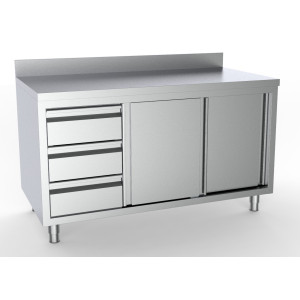 Roostevabast terasest madal mööbel tagapaneeliga - 2 ust ja 3 sahtlit vasakul - L 1800 x S 700 mm - CombiSteel