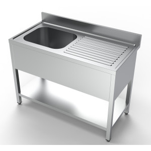 Plonge 1 Bac ja Nõudekuivatus paremal koos tagaseina ja riiuliga - L 1200 x P 600 mm - CombiSteel