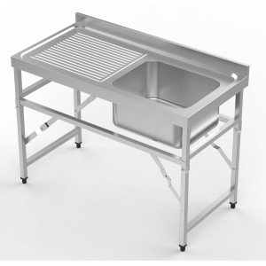 Plonge Pliante 1 Bac ja Nõudekuivatus Vasakul koos Tagaseinaga - L 1200 x P 600 mm - CombiSteel