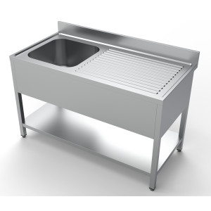 Plonge 1 Bac ja Nõudekuivatus paremal koos tagaseina ja riiuliga - L 1400 x S 700 mm - CombiSteel