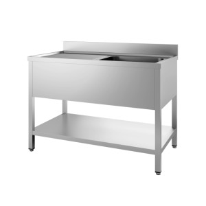 Plonge 1 Bac ja Nõudekuivatus vasakul koos tagaseina ja eemaldatava riiuliga - L 1400 x P 700 mm - CombiSteel