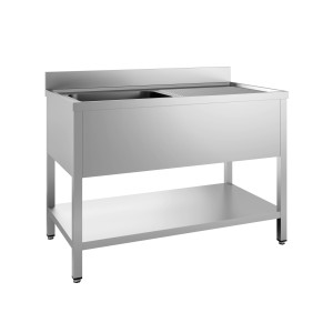 Plonge 1 Bac ja Nõudekuivatus Paremal koos Tagaseina ja Eemaldatava Riiuliga - L 1200 x S 700 mm - CombiSteel