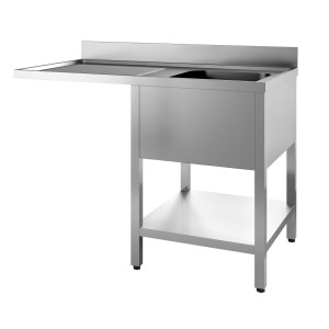 Plonge 1 Bac ja Nõudepesumasina Läbipääs Vasakul koos Tagaseina ja Eemaldatava Riiuliga - L 1400 x S 700 mm - CombiSteel