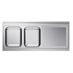 2-kausiga valamu ja nõudekuivatus paremal koos tagaseinaga - L 1600 x S 700 mm - CombiSteel
