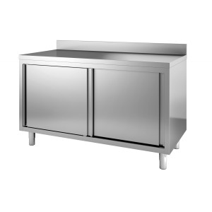 Meuble Inox Bas à 2 Portes Coulissantes avec Dosseret - L 1000 x P 700 mm - CombiSteel