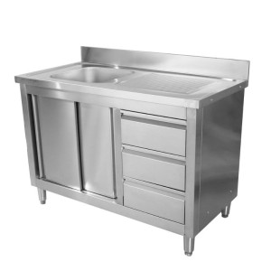 Plongeerimiskapp 1 kraanikausiga, tagaseina ja 3 sahtliga - 1200 x 600 mm - Kraanikauss vasakul - Dynasteel