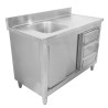Plongeerimiskapp 1 kraanikausiga, tagaseina ja 3 sahtliga - 1200 x 600 mm - Kraanikauss vasakul - Dynasteel