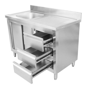 Plongeerimiskapp 1 kraanikausiga, tagaseina ja 3 sahtliga - 1200 x 600 mm - Kraanikauss vasakul - Dynasteel