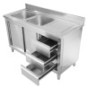 Sink Unit 2 Bowls with Backsplash - 1400 x 600 mm - Left Bowl - Dynasteel