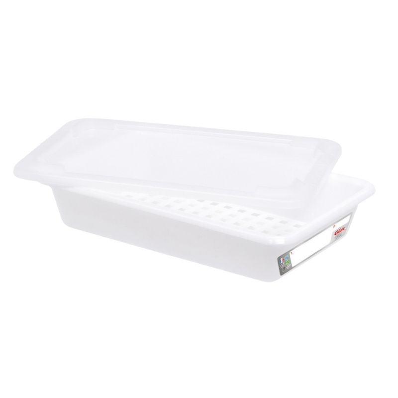 Bac Flat 3L Haccp White + Lid + Grid - Gilac