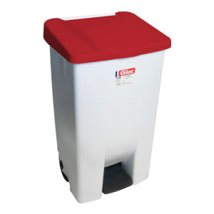 Poubelle à Pédale Avec Couvercle Rouge et Roulettes - 80 L - Gilac