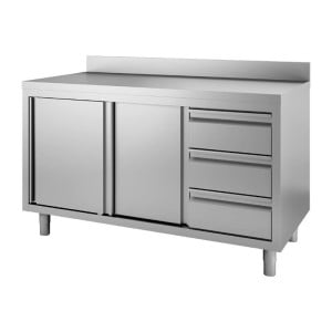 Roostevabast terasest kapp tagaseinaga, 3 sahtlit paremal ja lükanduksed - L 1200 x P 700mm - Gastro M