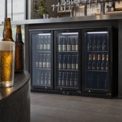 Refrigerated Back Bar 328 L 3 Glass Doors Black