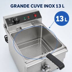 Professionaalne fritüür 13 L 3000 W äravooluga - Roostevaba teras