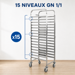 Échelle Gastronorme GN 1/1 15 Niveaux Inox Roulettes
