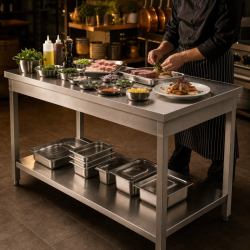 Inoxlaud 1600 x 600 mm alumise riiuliga — AISI 201
