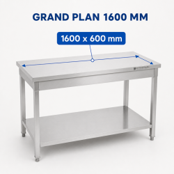 Inoxlaud 1600 x 600 mm alumise riiuliga — AISI 201