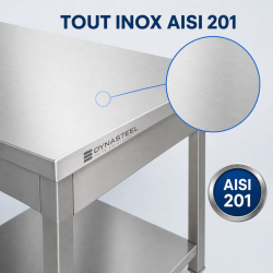 Inoxlaud 1600 x 600 mm alumise riiuliga — AISI 201