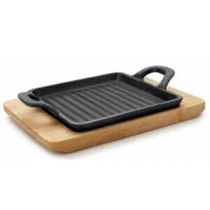Mini Grillplaat viilutatud pinnaga puidust alusega - 19,5 x 14 cm Lacor