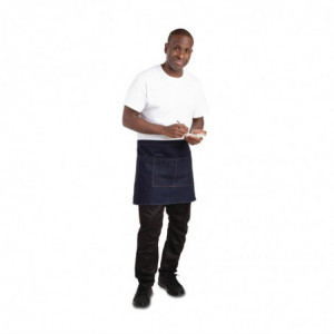 Serveerija teksariietest sinine esiliist koos ooker vööga puuvillast 700 x 430 mm - Whites Chefs Clothing - Fourniresto