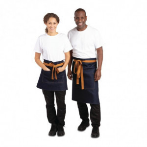 Serveerija teksariietest sinine esiliist koos ooker vööga puuvillast 700 x 430 mm - Whites Chefs Clothing - Fourniresto