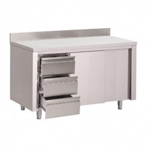 Roostevabast terasest kapp tagaseinaga, 3 sahtlit paremal ja lükanduksed - L 1200 x P 700mm - Gastro M