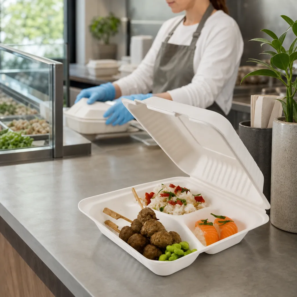 Bagasse'i Lunch Box 3 sektsiooniga – pakk 50 tk