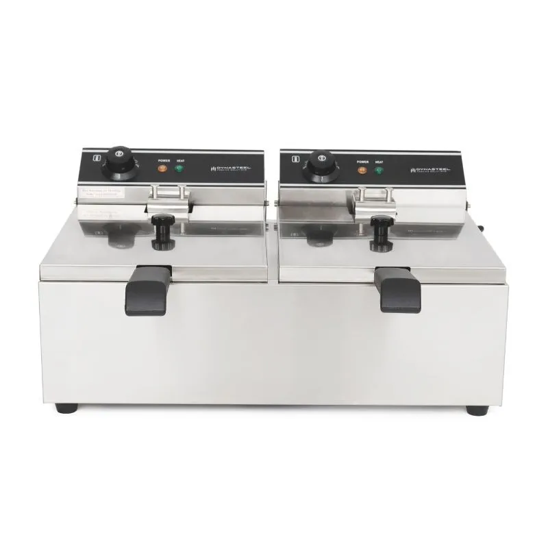 Friteuse Professionnelle Double 2 x 10 L 6000 W, Termostaat 50-200 °C, Taimer, Roostevabast Terasest Mahutid, Snacking CHR