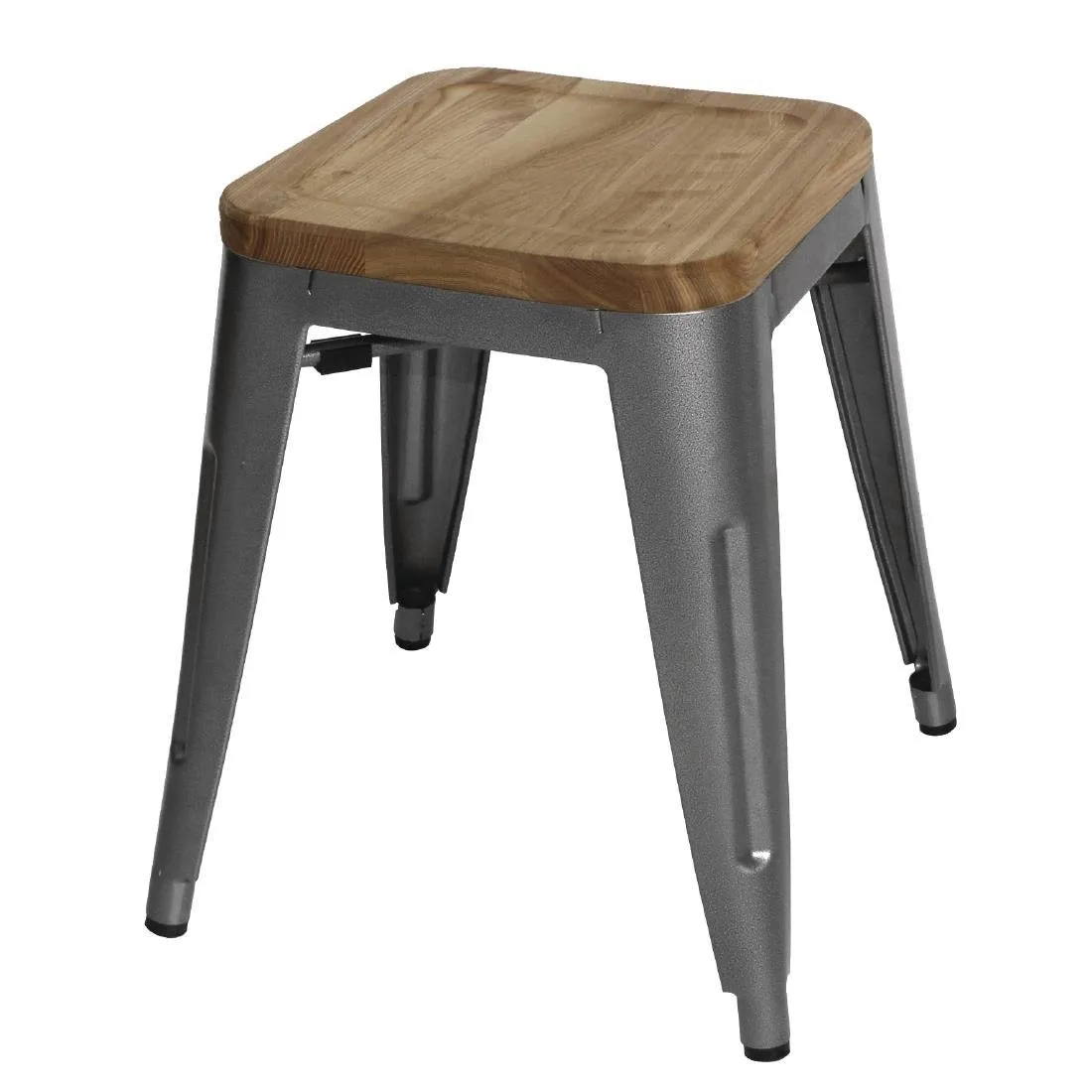 Hallid metallist madalad bistroo taburetid puidust istmega - komplekt 4