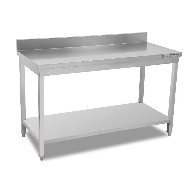 Professionaalne roostevabast terasest laud 1400 x 600 mm tagaseina ja alumise riiuliga, kõrgus 950 mm, AISI 201