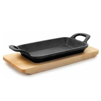 Väike sile grillplaat puidust alusega - 22,5 x 10 cm