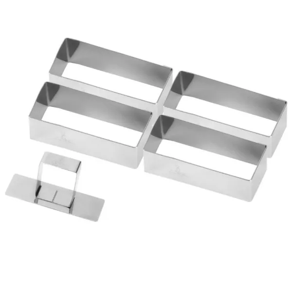 Roostevabast terasest ristkülikukujuline kondiitritoodete raam koos tõukuriga - 90 x 30 mm - Komplekt 4